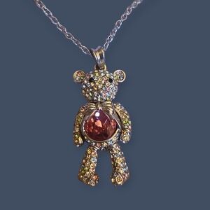 J. Nina Swarovski Crystal Pastel Rainbow Jointed Bear Pendant Necklace